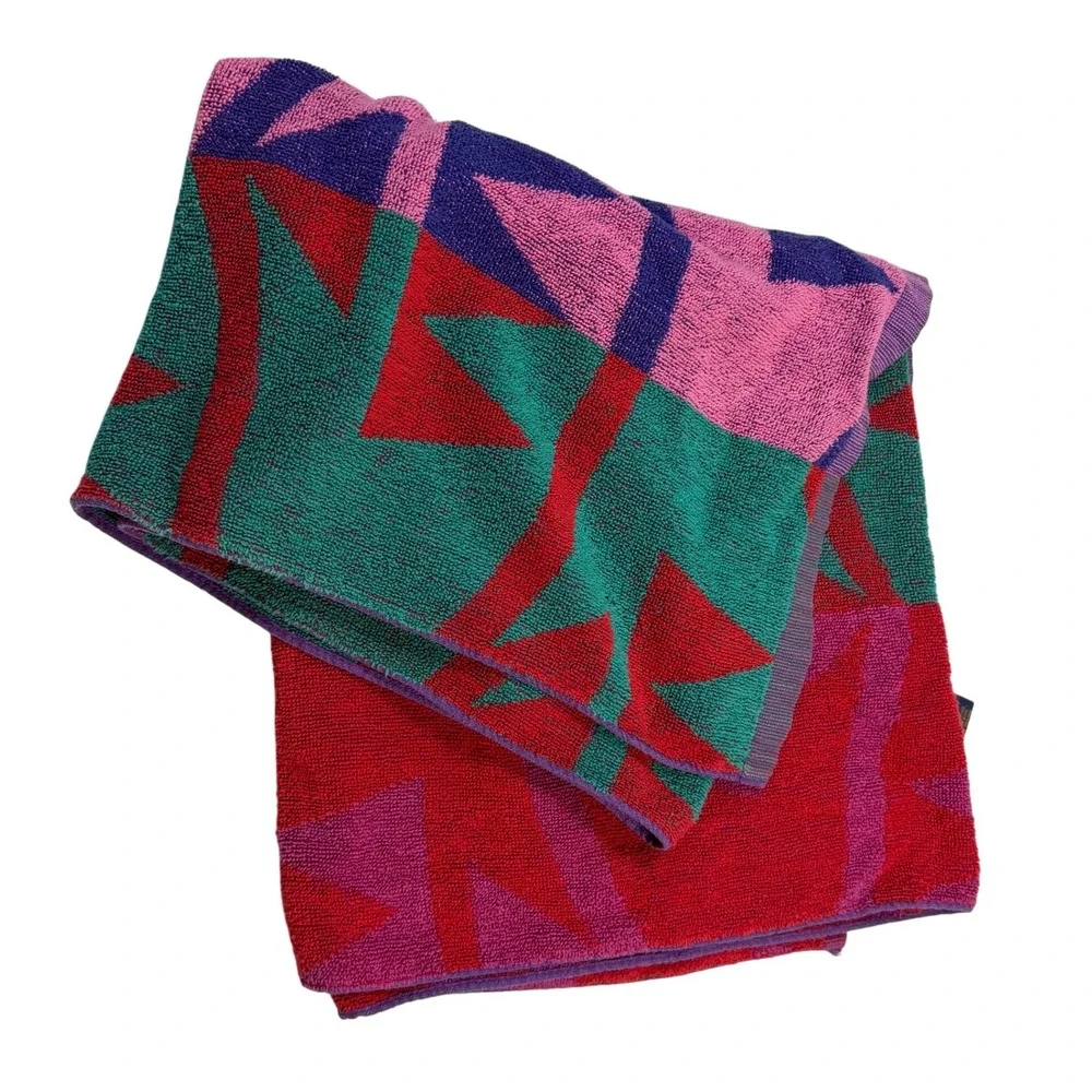 VTG Cecil Saydah Beach Towel Multicolor Geometric Abstract Cotton Sunbrights 90s